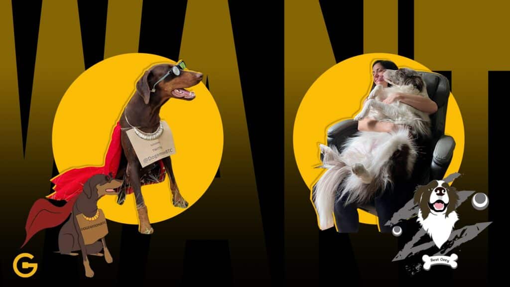 a collage of a woman and a dog